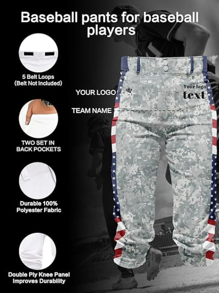 Custom Men Youth USA Patriotic Baseball Game Pants Sportswear
