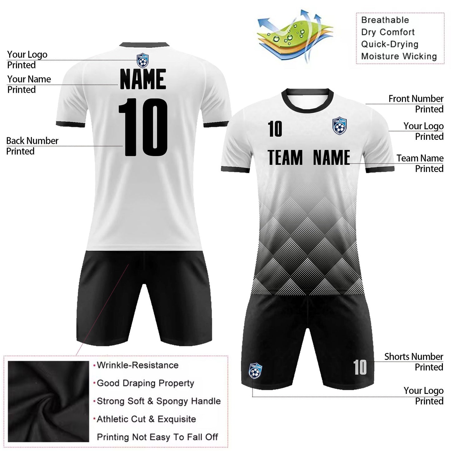 Custom Soccer Jersey Shorts Breathable Training Uniform