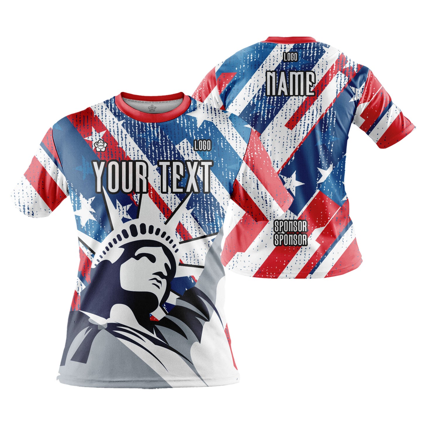 Custom Men Women Patriotic USA Flag Jersey Shirt Short Sleeve