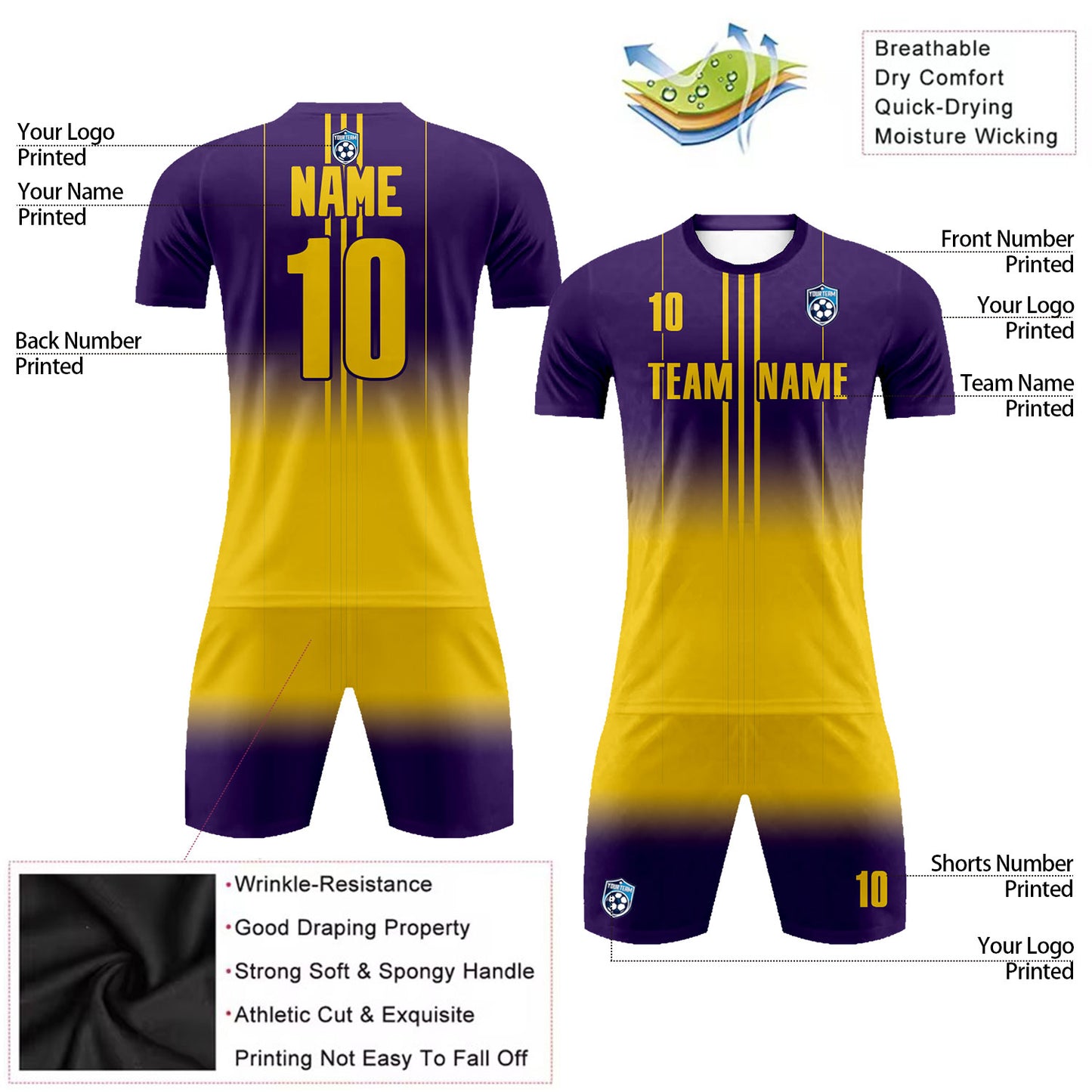 Gradient Soccer Uniform with Team Name Number Logo