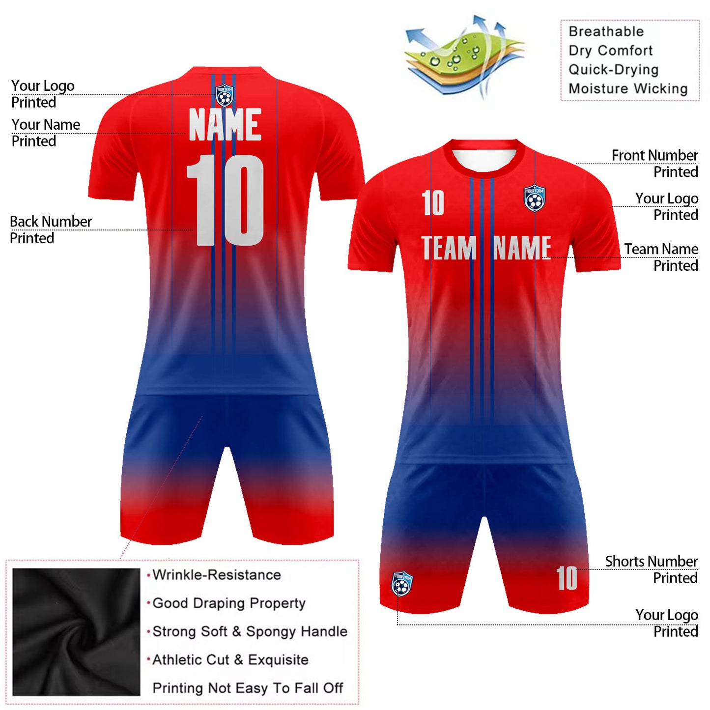 Gradient Soccer Uniform with Team Name Number Logo