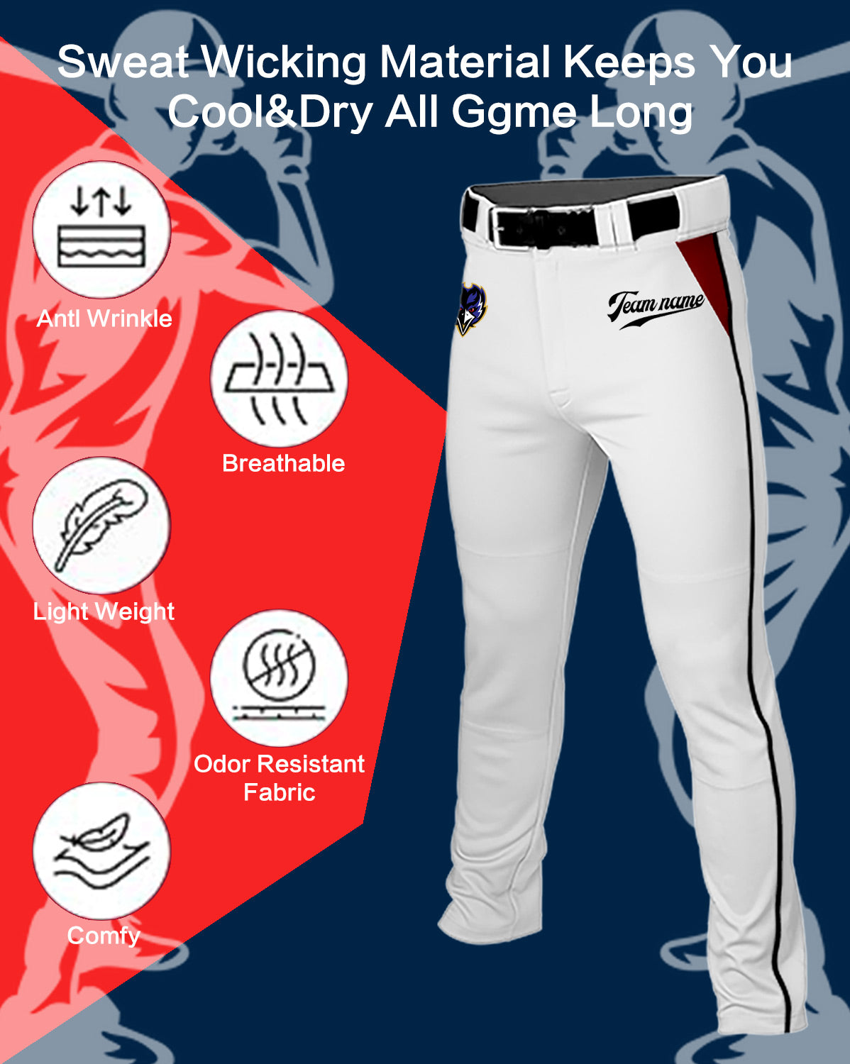 Custom Men Striped Baseball Pants Breathable Trousers for Kids