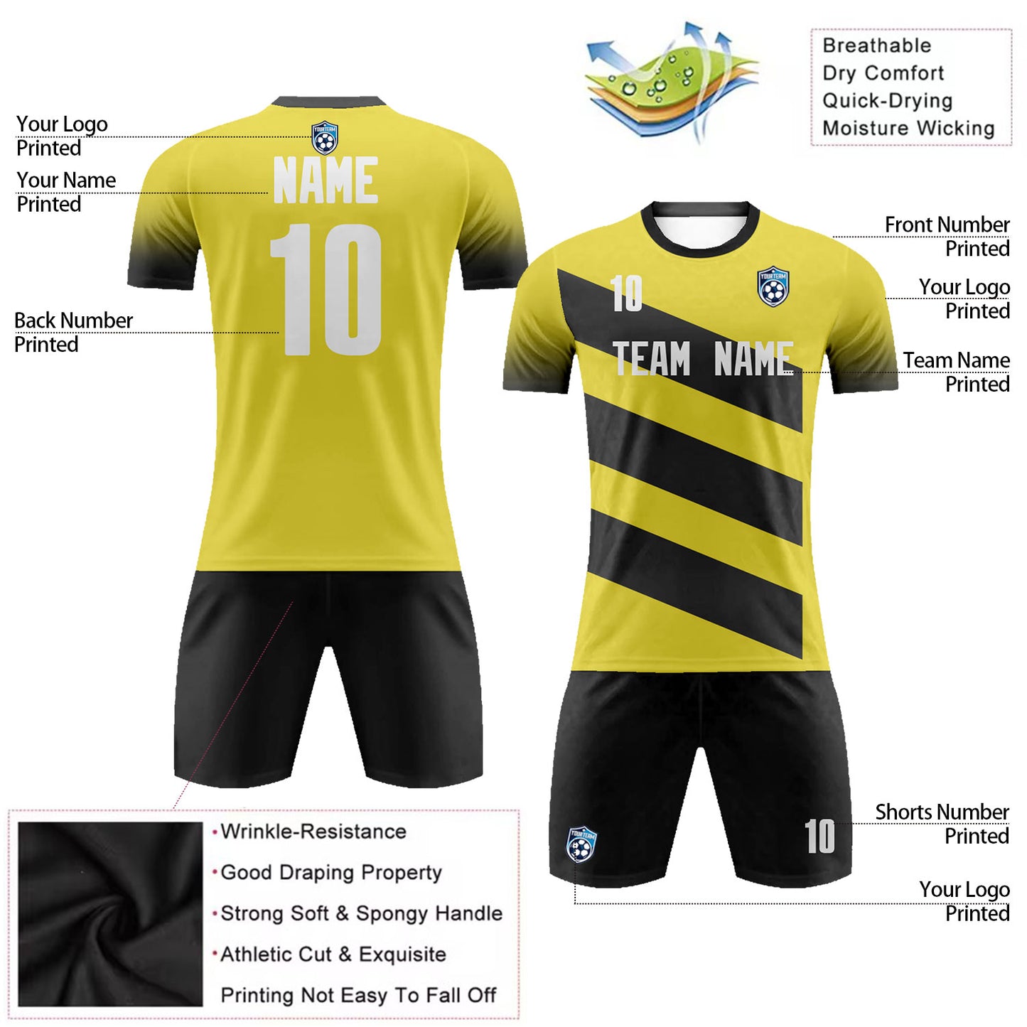 Custom Soccer Uniform Yellow Jersey