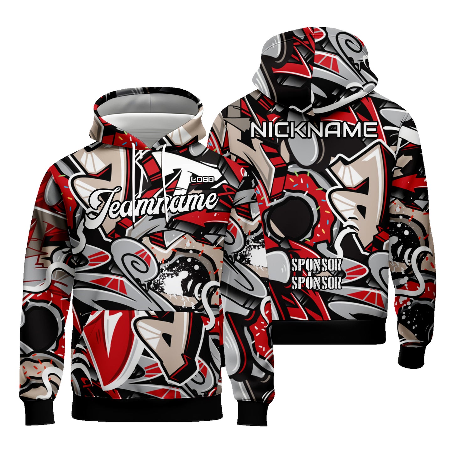 Custom Unisex Graffiti Graphic Hoodies Novelty Sports Tops