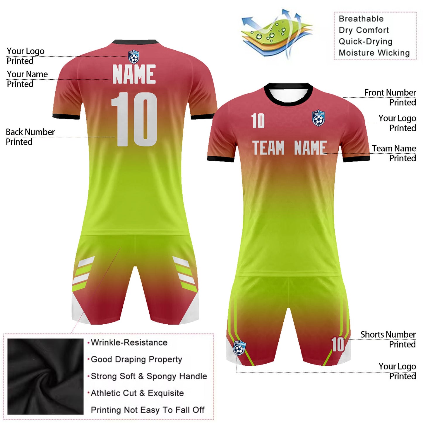 Custom Soccer Jersey Shorts Breathable Training Uniform