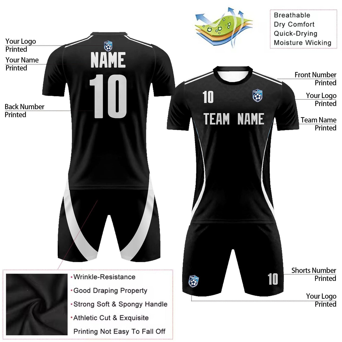 Soccer Jersey Sublimated Athletic Soccer T-Shirts Shorts