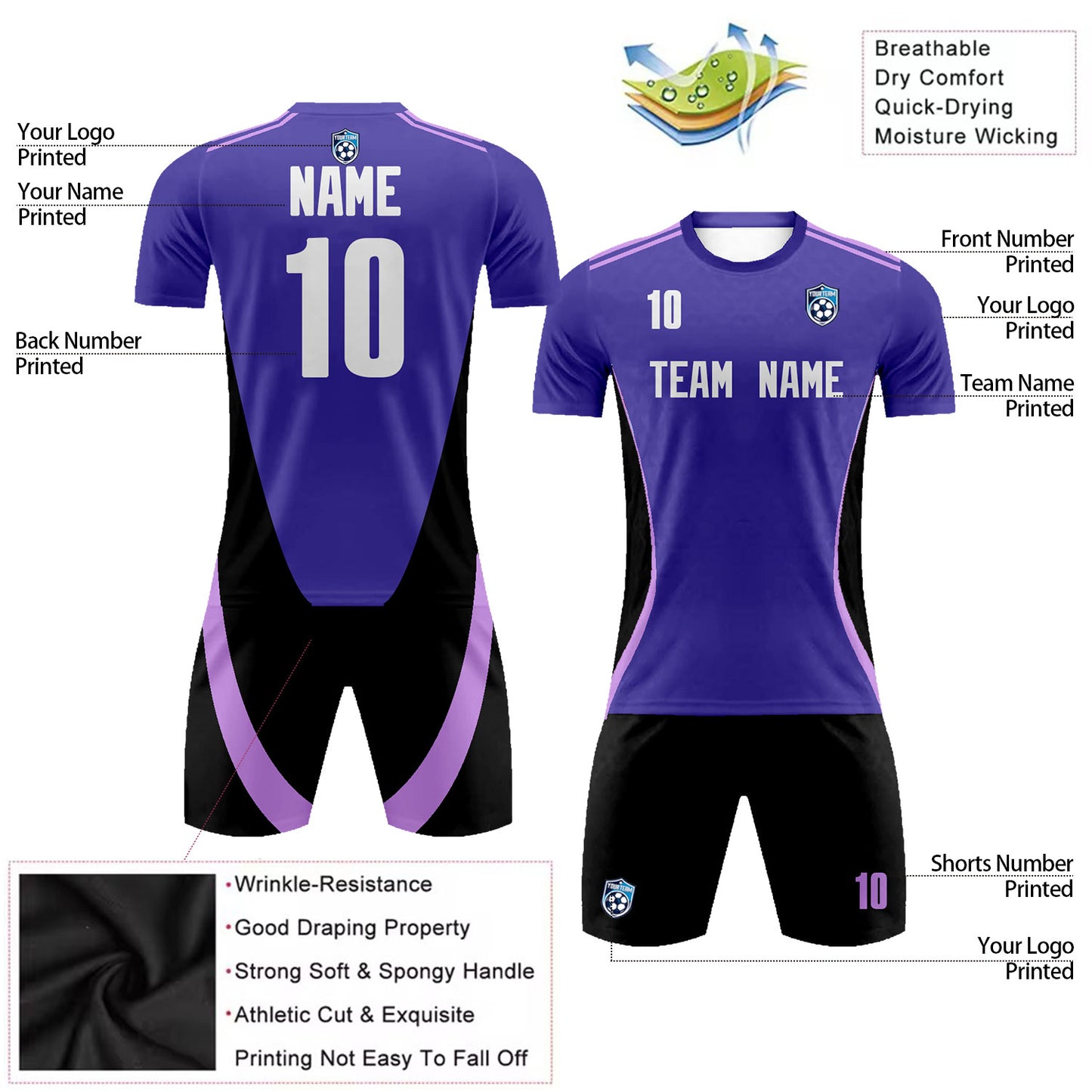 Personalized Purple Soccer Jerseys for Men Kids Training Uniform