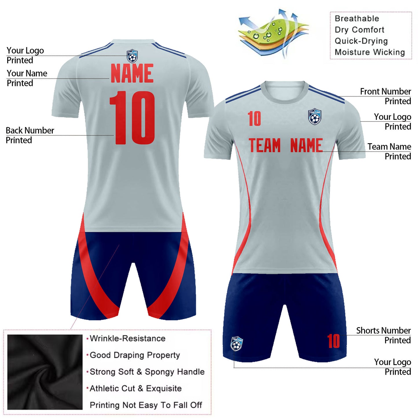 Custom Soccer Shirt and Shorts with Name Number Logo