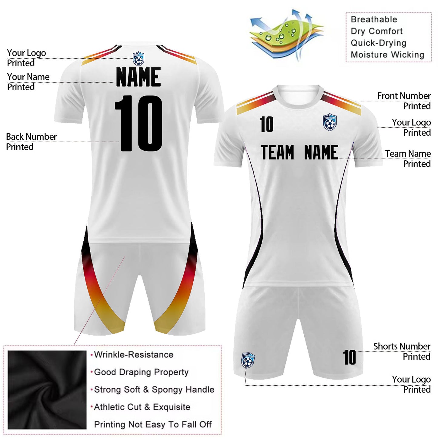 Men's Youth Soccer Jerseys Breathable Training Team Uniform