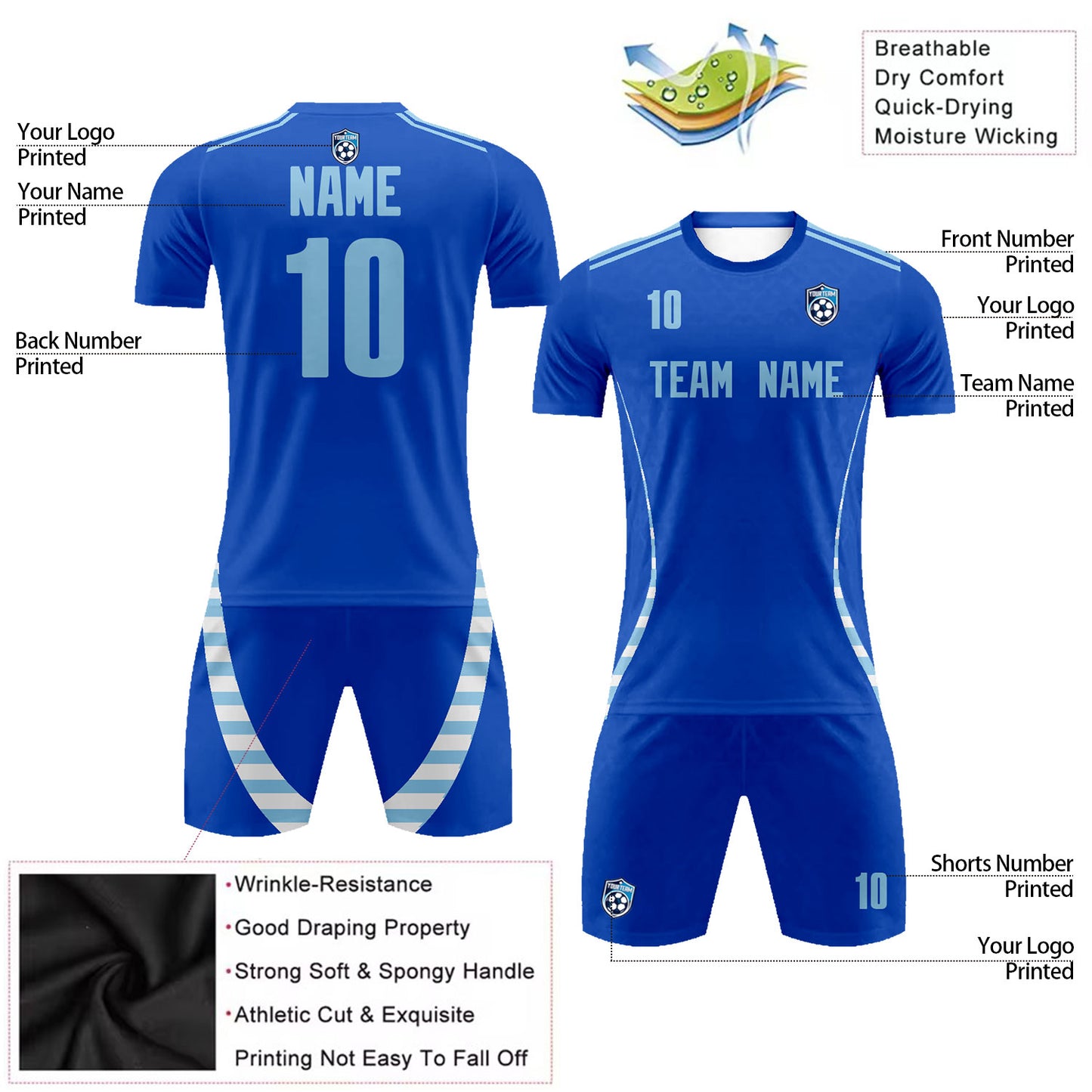 Custom Soccer Shirt and Shorts with Name Number Logo