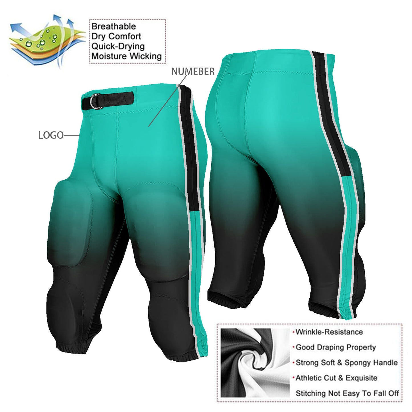 Custom Lightweight Football Pants with Number Logo