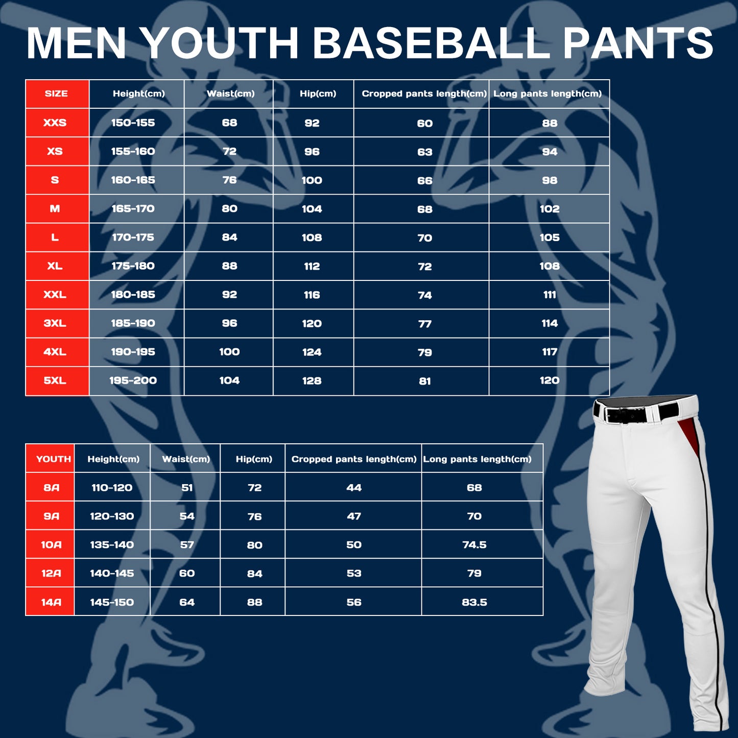 Custom Men Striped Baseball Pants Breathable Trousers for Kids