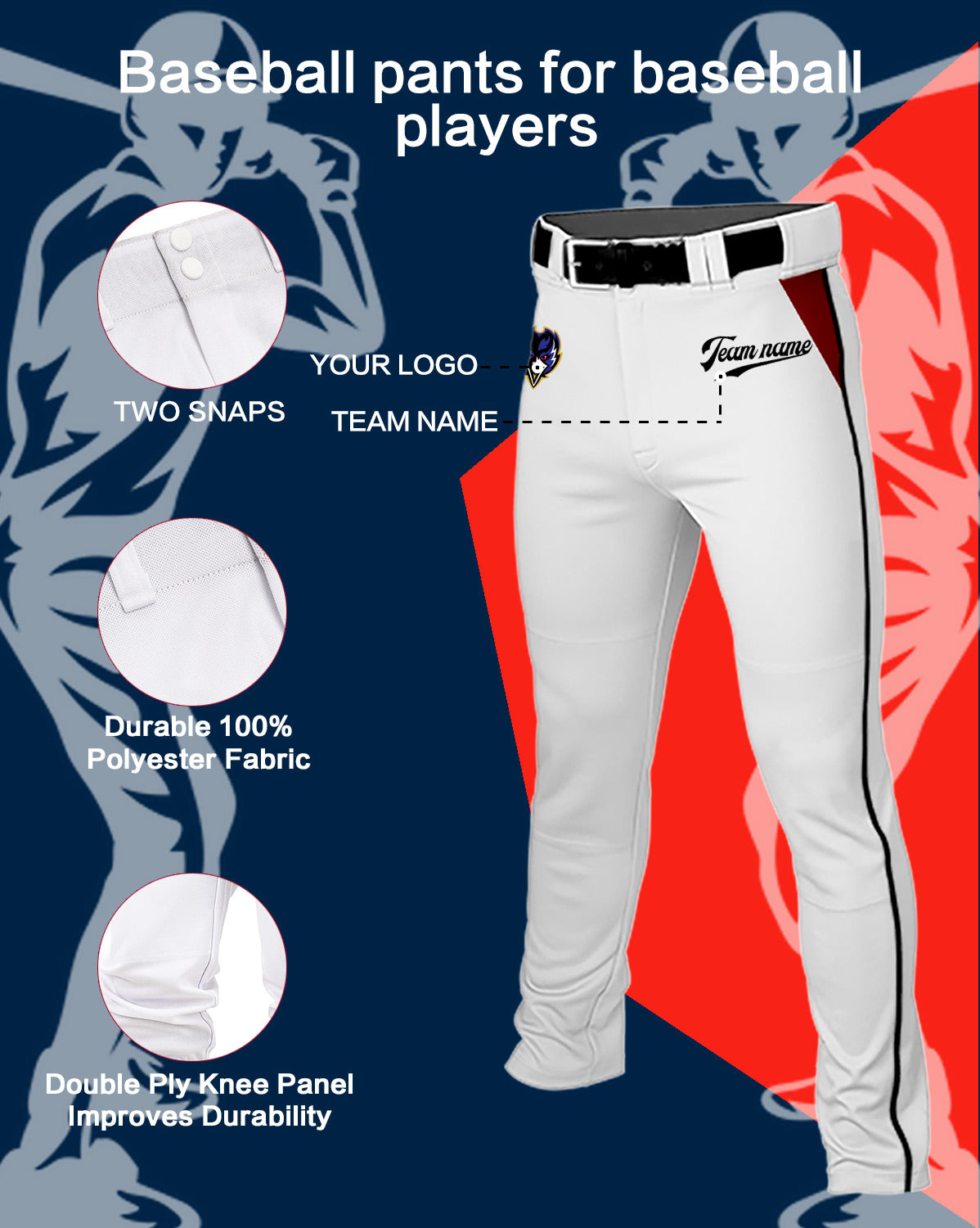 Adult Full Length Baseball Pants for Men Youth Solid Trousers