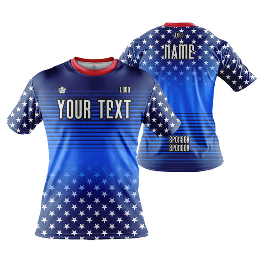 Custom Men Women Patriotic USA Flag Jersey Shirt Short Sleeve