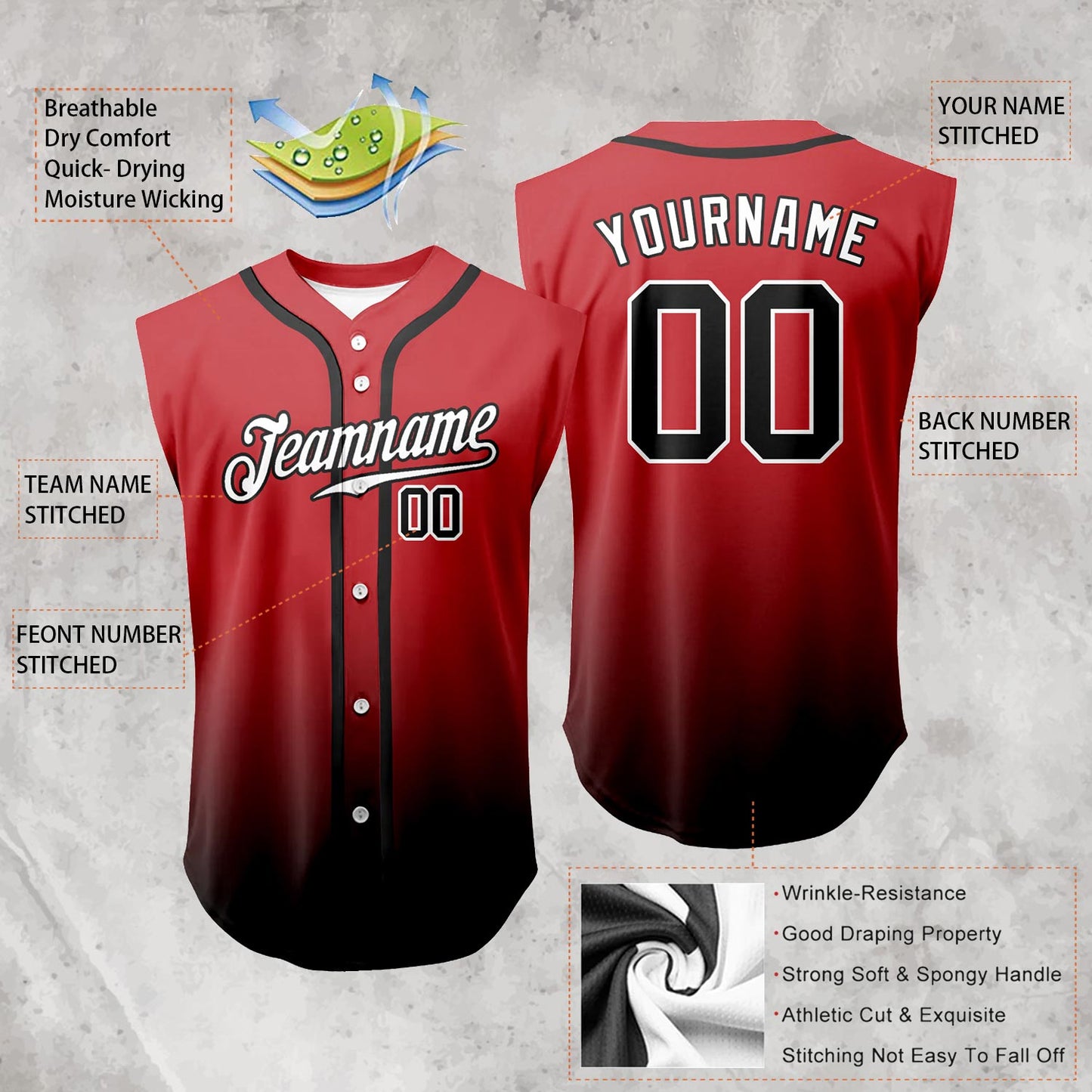 Custom Gradient Sleeveless Baseball Jersey