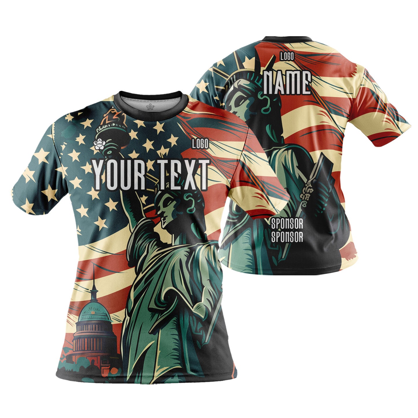 Custom Men Women Patriotic USA Flag Jersey Shirt Short Sleeve