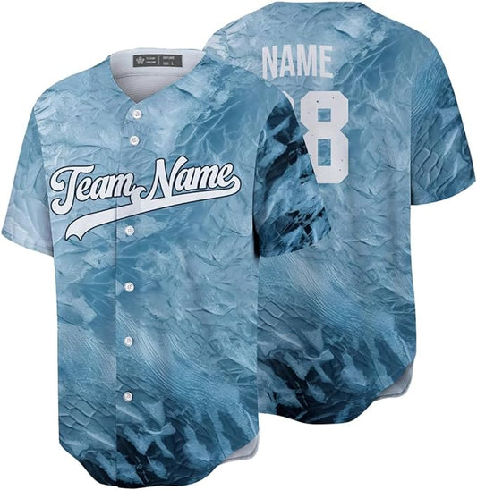 Personalized Blue Ice Baseball Jerseys Full Button