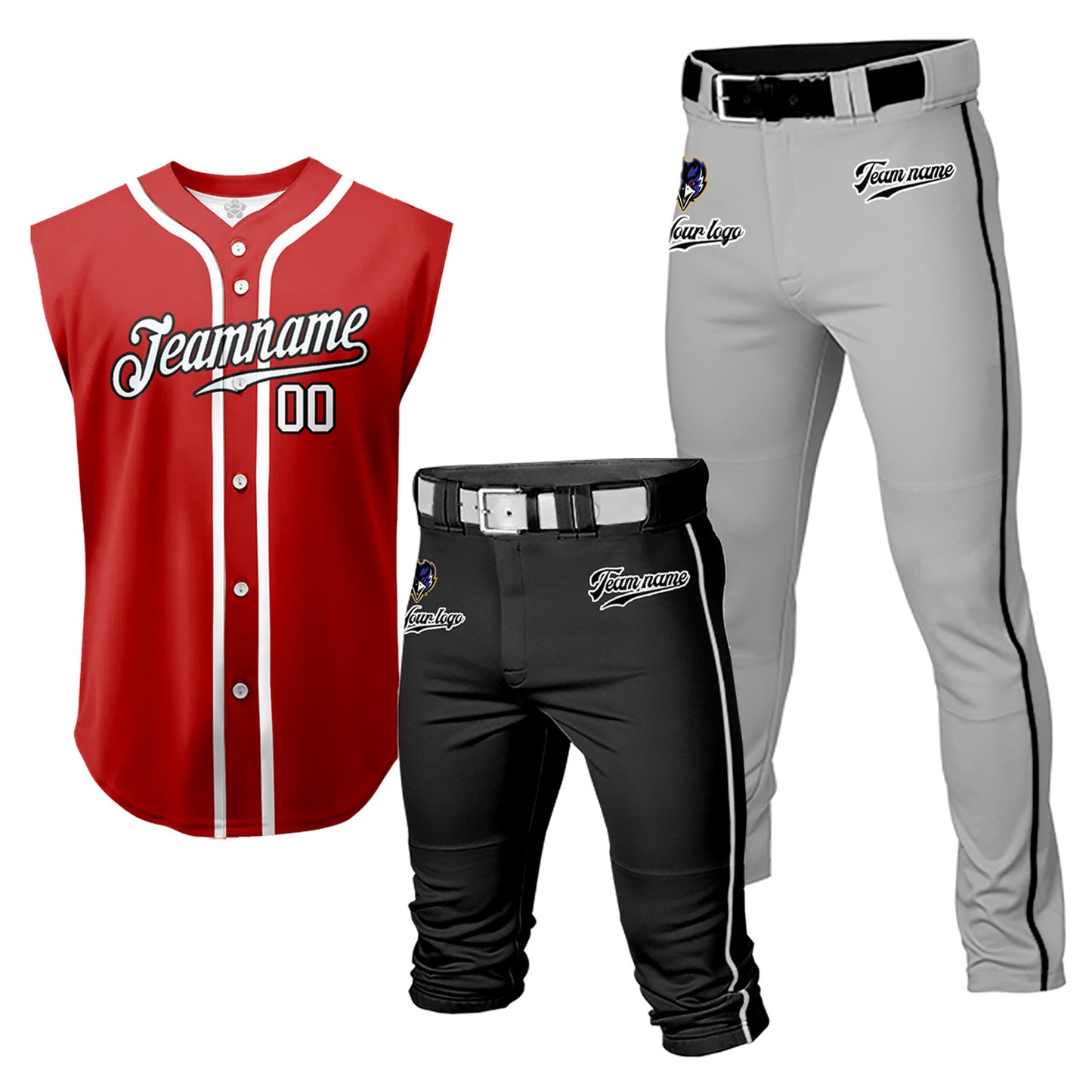 Custom Men Youth Baseball Jersey Sleeveless Shirts 3 Piece