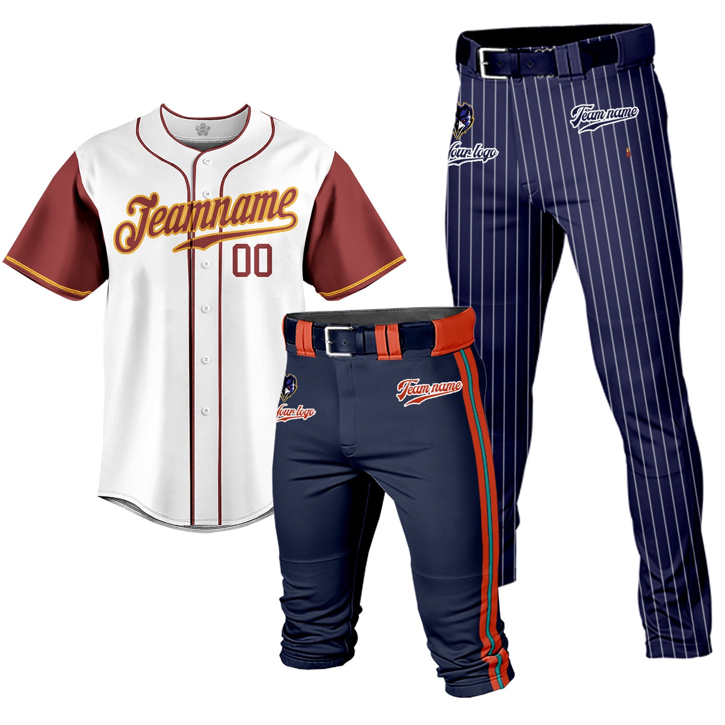 Custom Men Baseball Jersey Button Down Uniforms 3 Piece