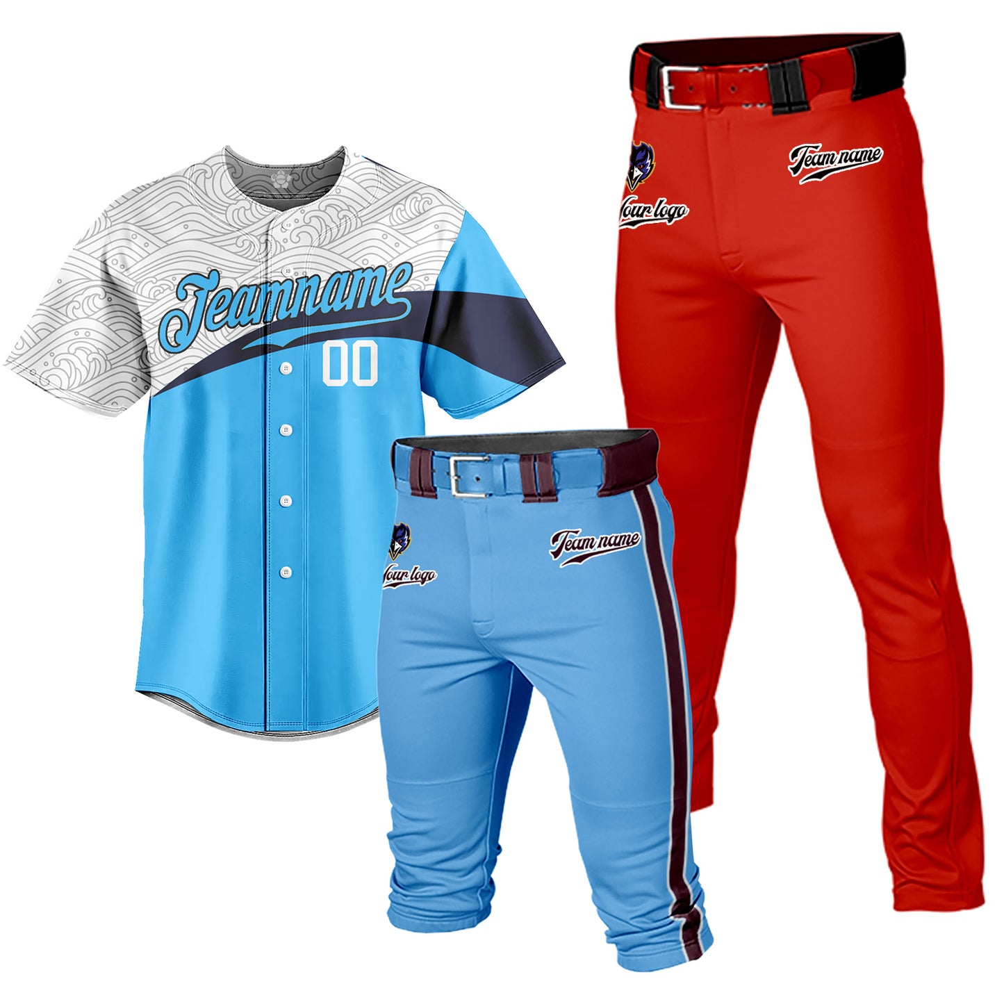 Custom Men Baseball Jersey Button Down Uniforms 3 Piece