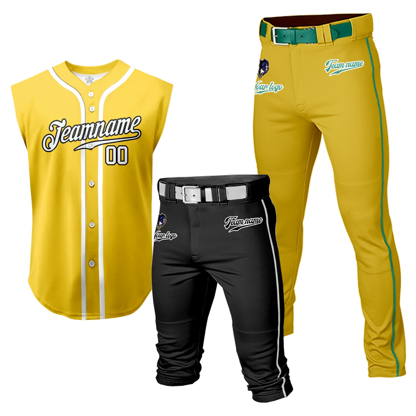 Custom Men Youth Baseball Jersey Sleeveless Shirts 3 Piece