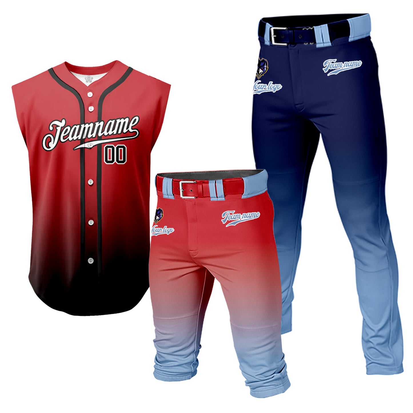 Custom Men Youth Baseball Jersey Sleeveless Shirts 3 Piece