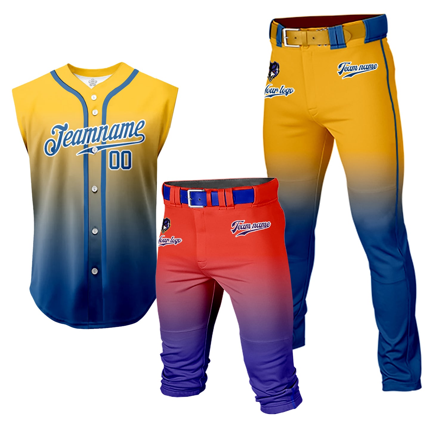 Custom Men Youth Baseball Jersey Sleeveless Shirts 3 Piece