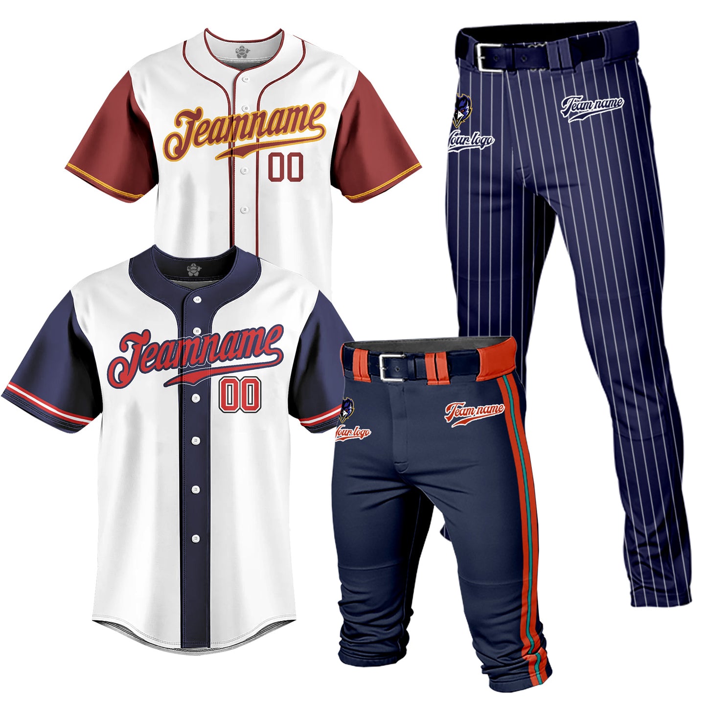 Custom Men Baseball Jersey Button Down Sweatsuit 4 Piece