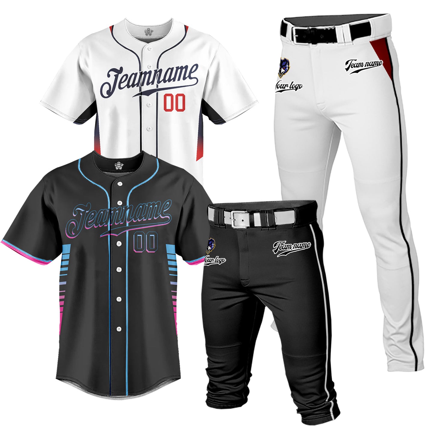 Custom Men Baseball Jersey Button Down Sweatsuit 4 Piece