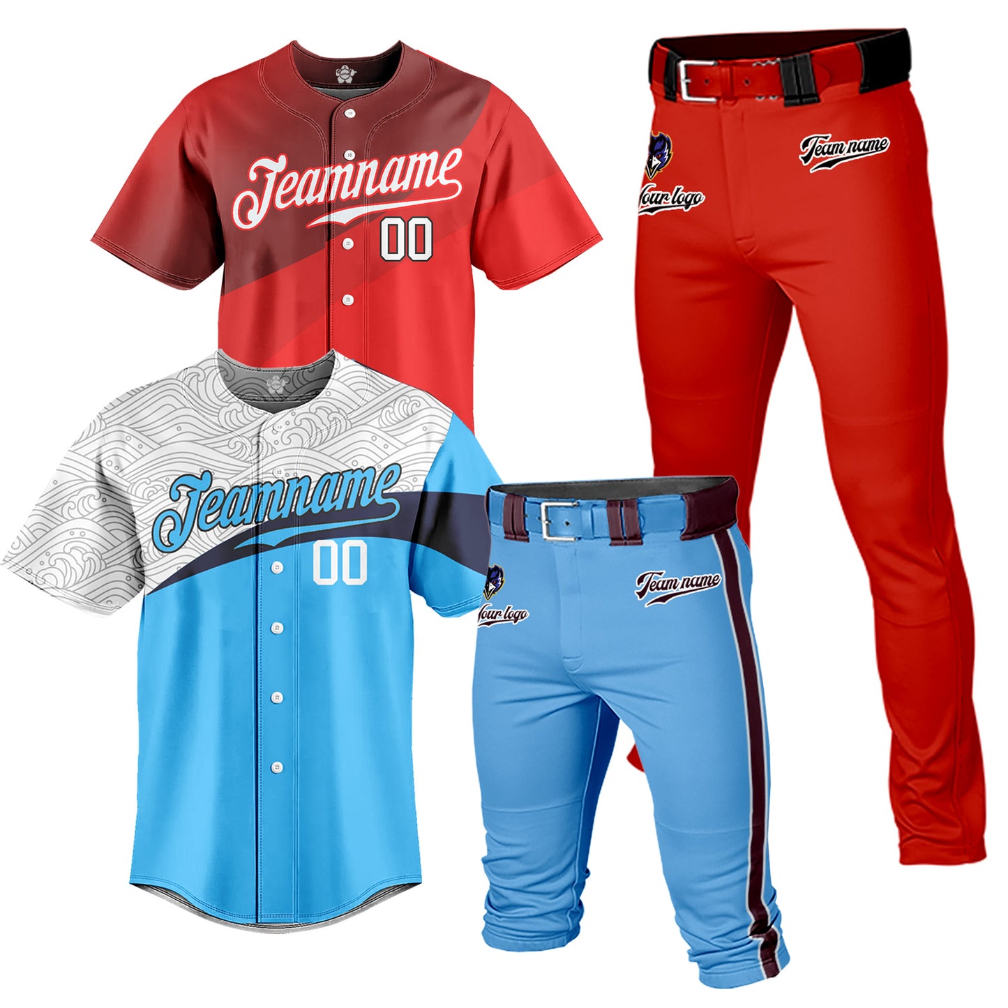 Custom Men Baseball Jersey Button Down Sweatsuit 4 Piece