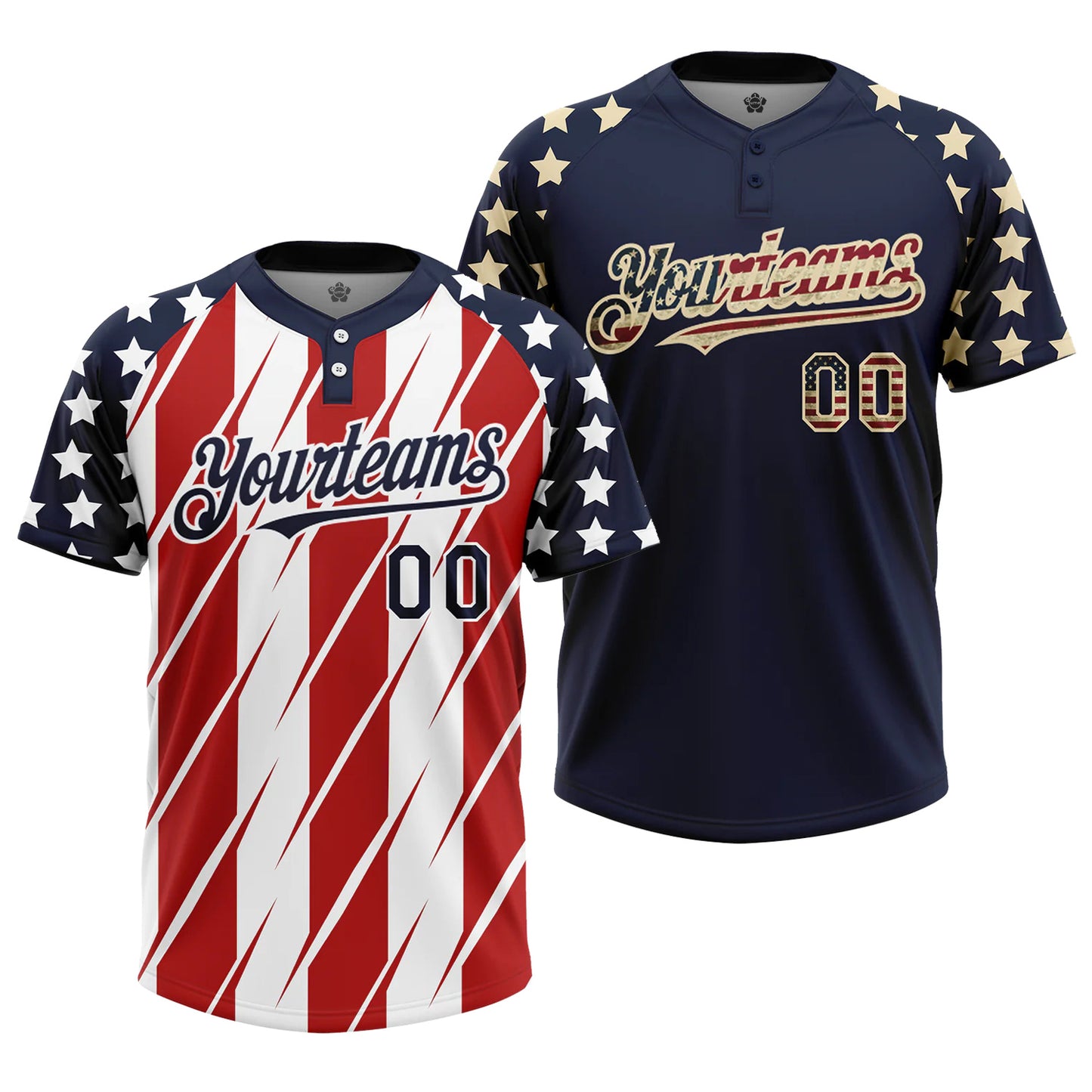 Custom Men Youth Baseball Jersey 2 Button Shirts 2 Set